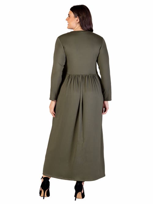 24seven Comfort Apparel Long Sleeve Empire Waist Pocket Maxi Dress In Animal Print