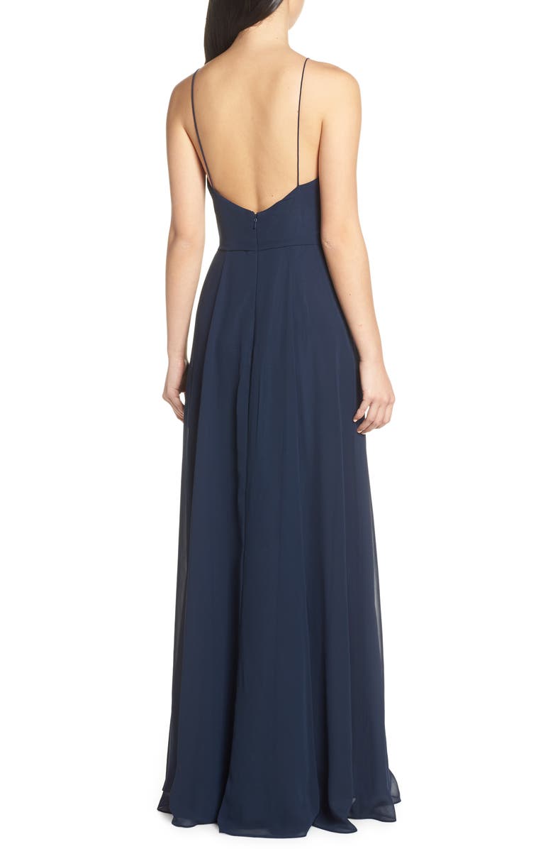 Jenny Yoo Amara Chiffon Overlay V-Neck Evening Dress, Alternate, color, 