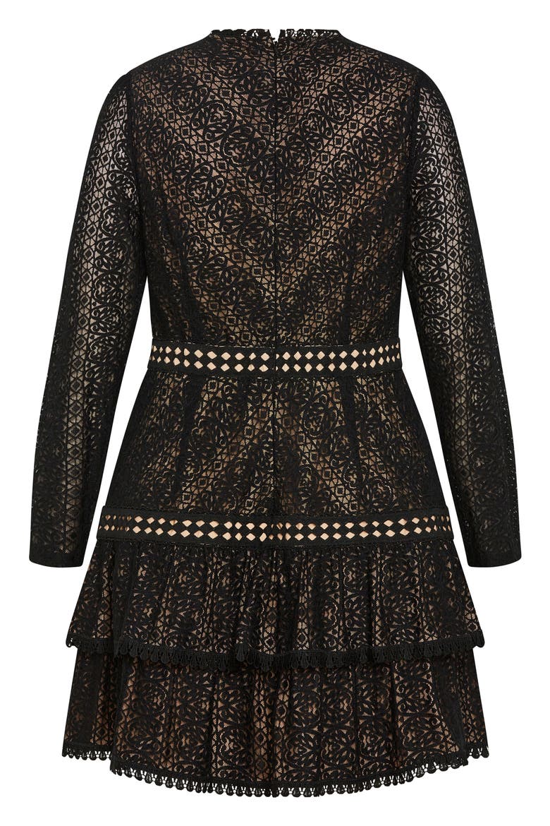 Gabriella Long Sleeve Lace Minidress, Alternate, color, BLACK