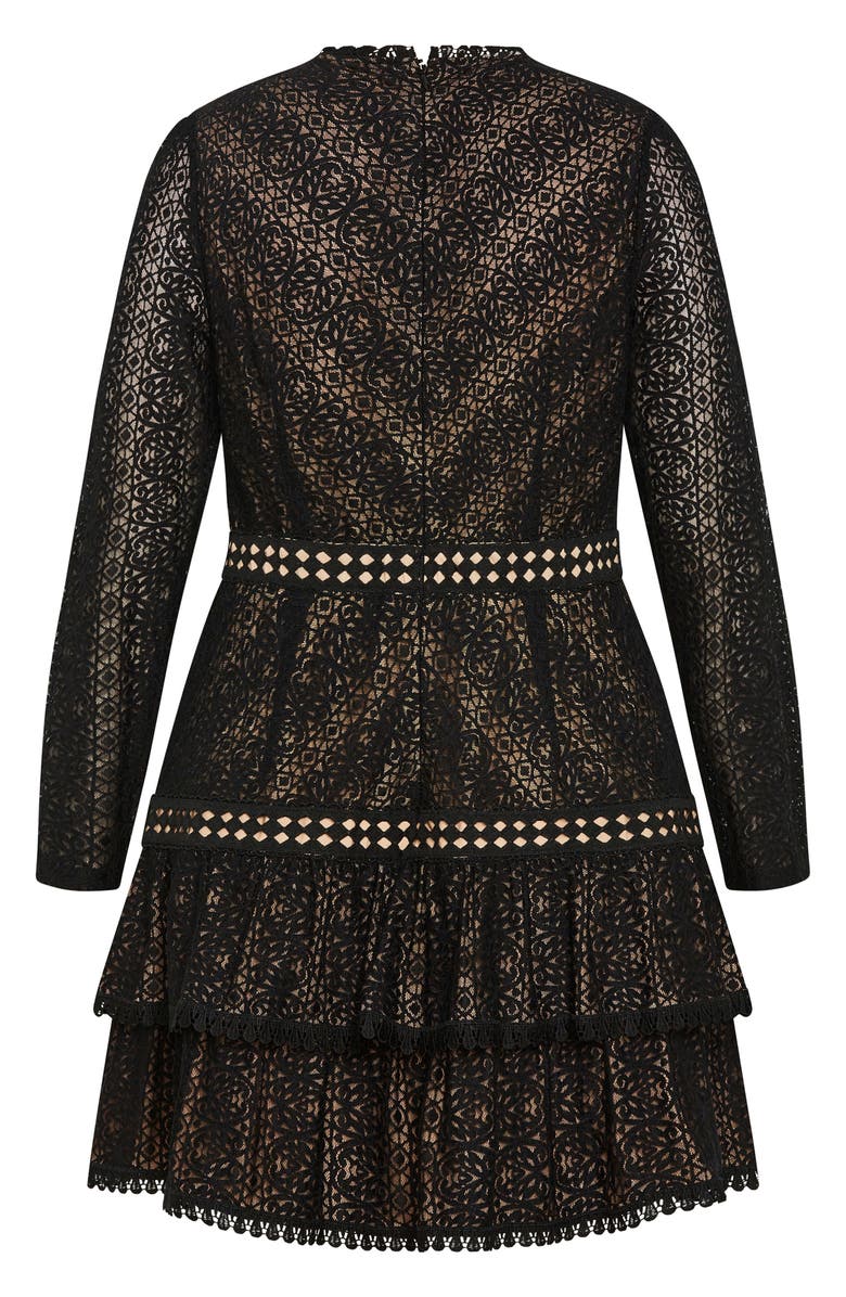 City Chic Gabriella Long Sleeve Lace Minidress, Alternate, color, Black
