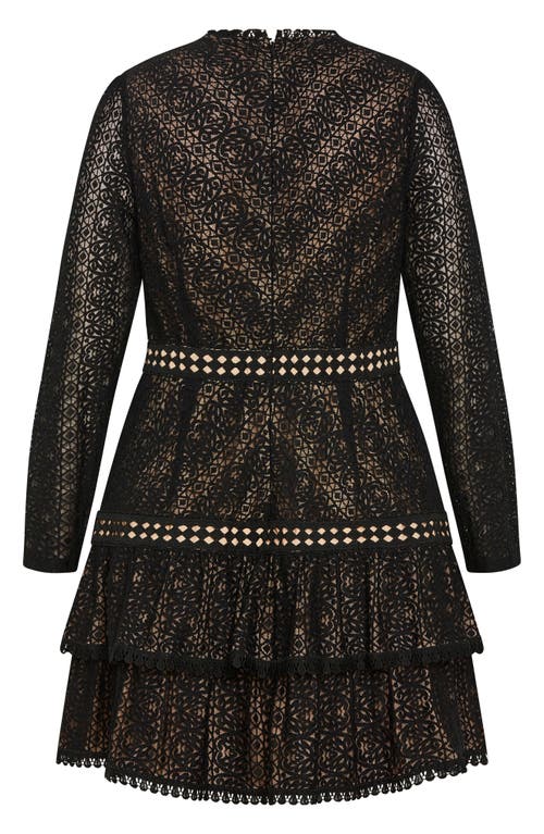 City Chic Gabriella Long Sleeve Lace Minidress In Black