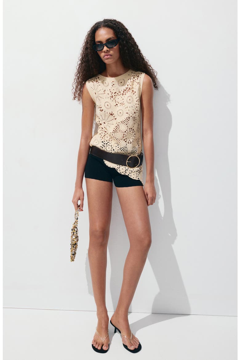 Truita Open Work Knit Asymmetric Hem Top, Alternate, color, PASTEL YELLOW