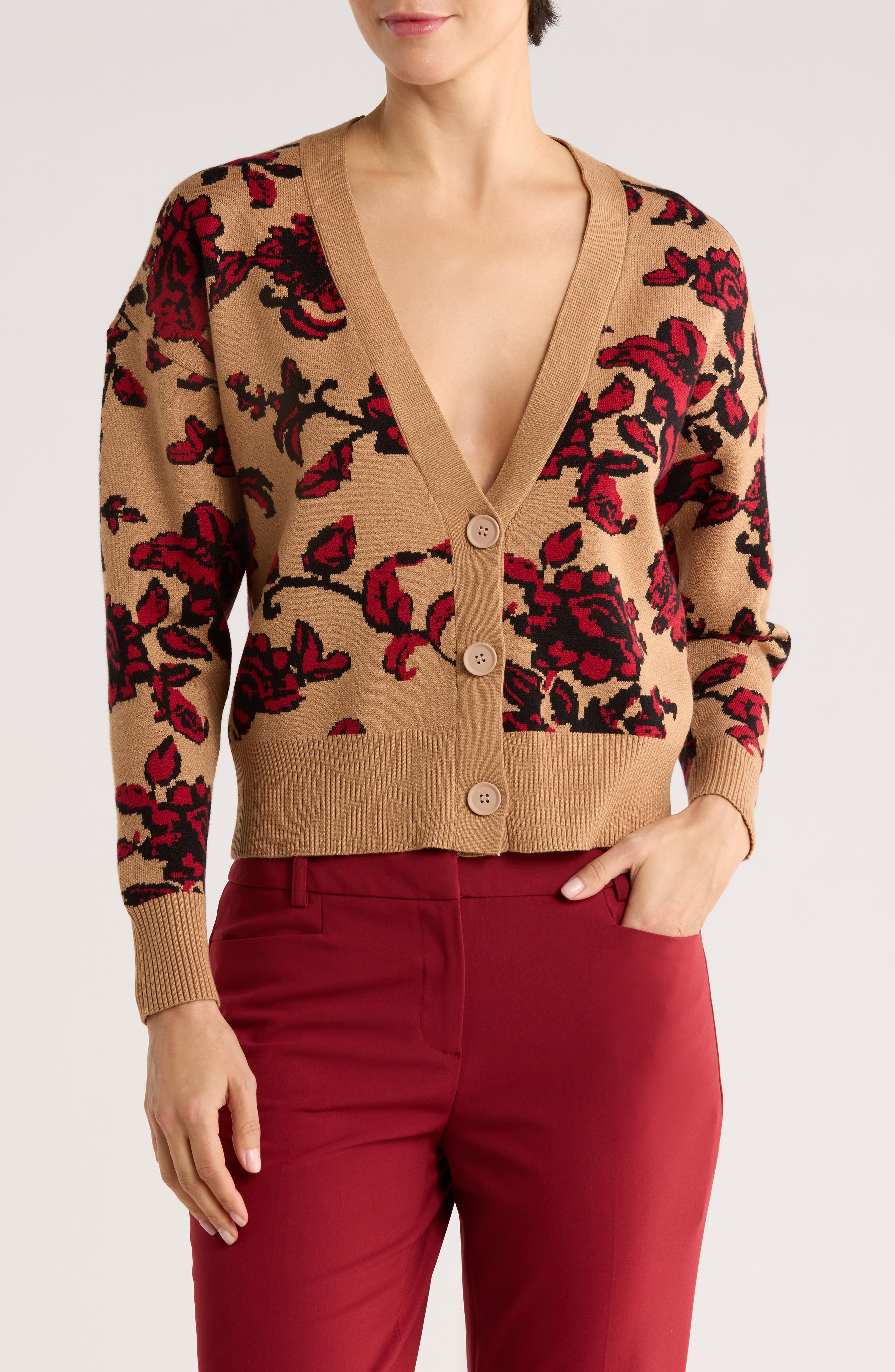 Tahari V-Neck Crop Cardigan
