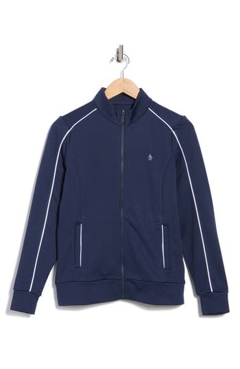 Original Penguin Mock Neck Full Zip Jacket In Blue