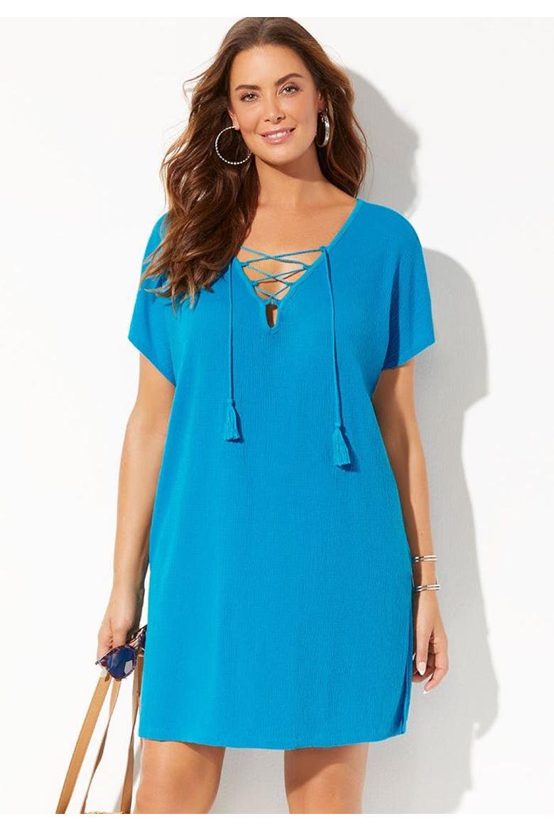 Esme Lace Up Cover Up Dress, Alternate, color, Black