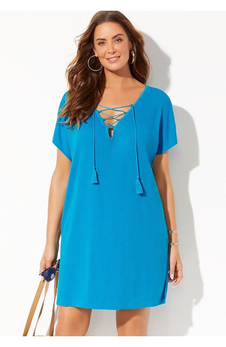 Swimsuits for All Esme Lace Up Cover Up Dress, Alternate, color, Black