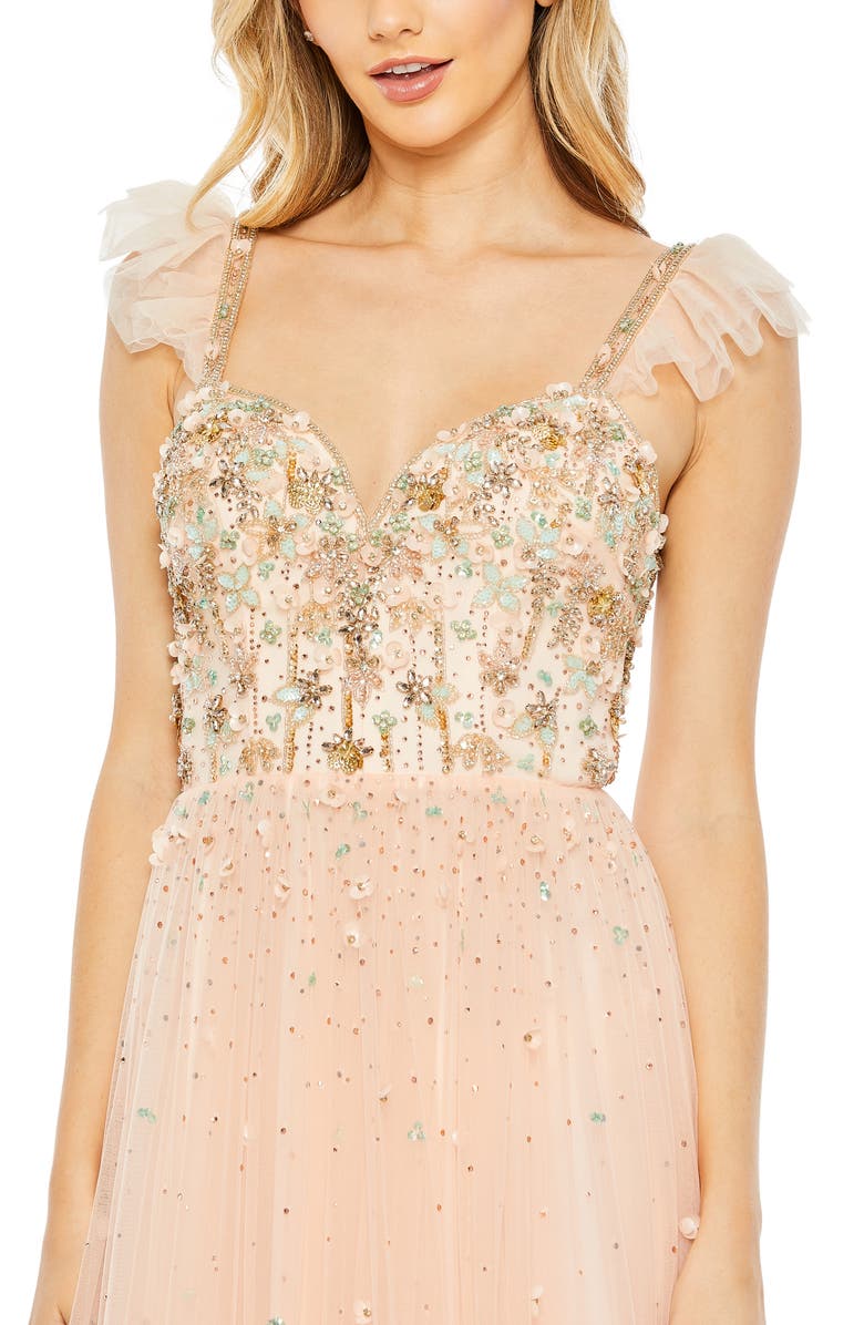 Mac Duggal Sequin Bodice Tiered Ruffle Chiffon A-Line Gown, Alternate, color,