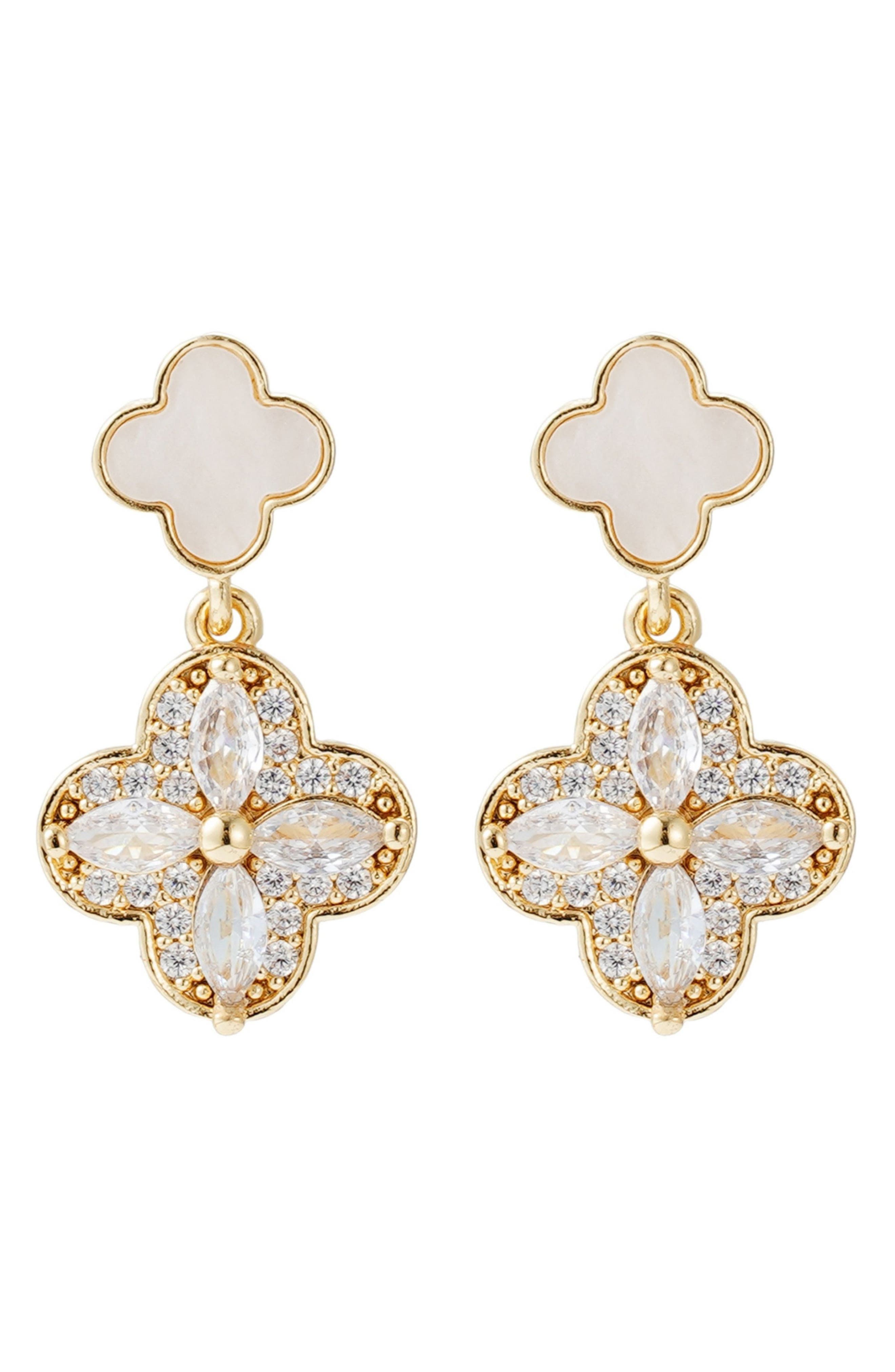 Adornia Mother-of-Pearl & Crystal Flower Drop Earrings
