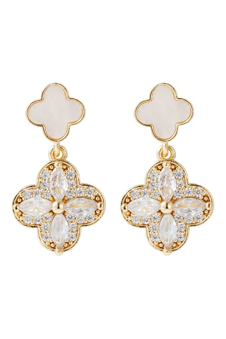 Mother-of-Pearl & Crystal Flower Drop Earrings, Main, color, WHITE
