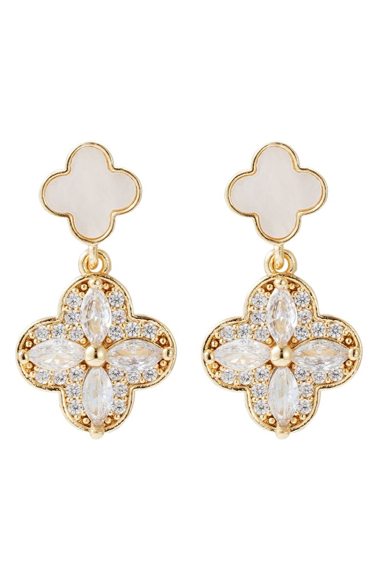 Adornia Mother-of-Pearl & Crystal Flower Drop Earrings, Main, color, White