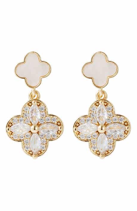 Adornia Mother-of-Pearl & Crystal Flower Drop Earrings