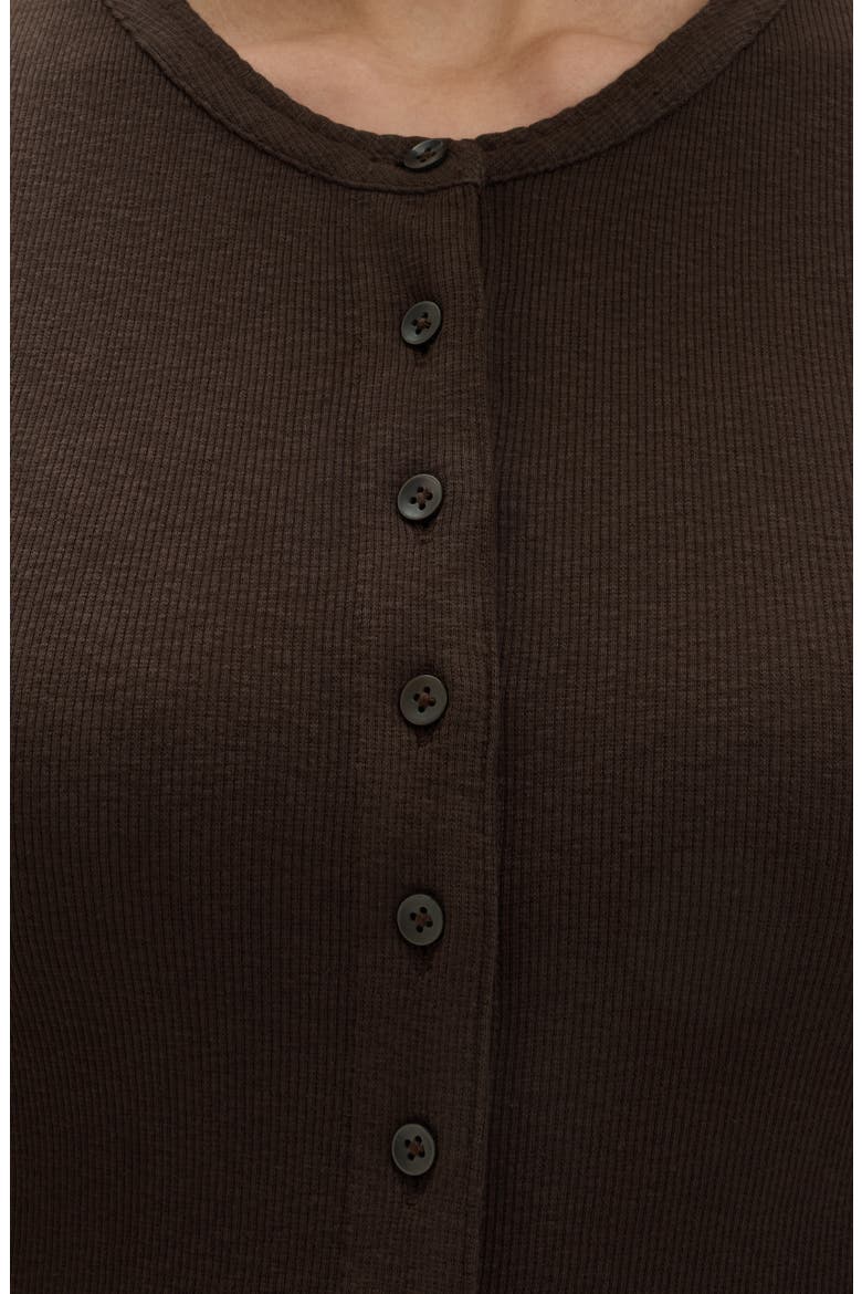 Rib Short Sleeve Button-Up Top, Alternate, color, DARK MOLE BROWN