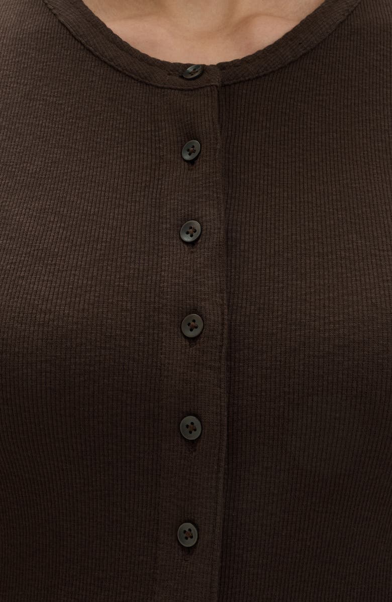 PER UNA BY M&S Rib Short Sleeve Button-Up Top, Alternate, color, Dark Mole Brown