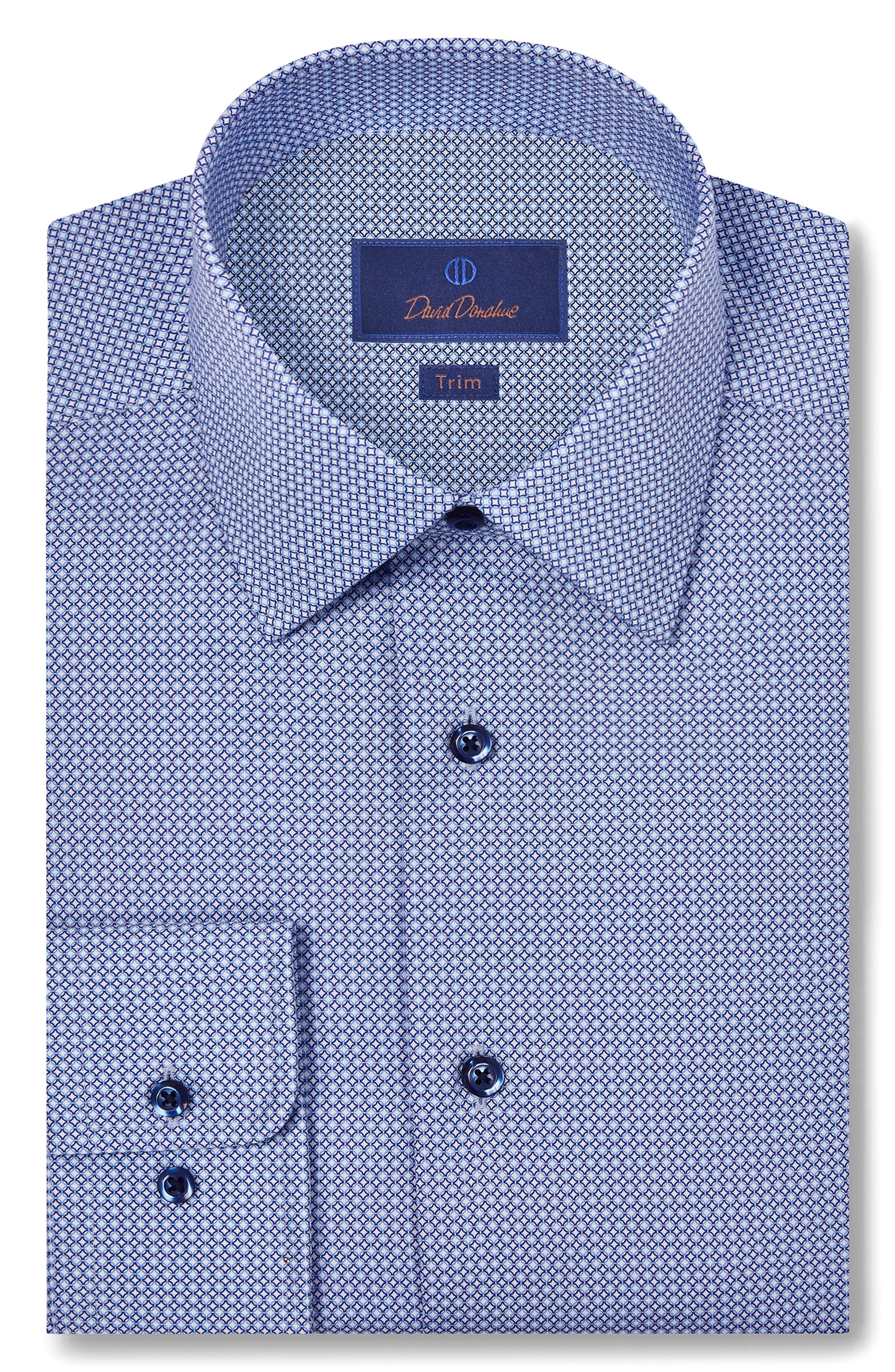 David Donahue Trim Fit Micro Geometric Print Dress Shirt