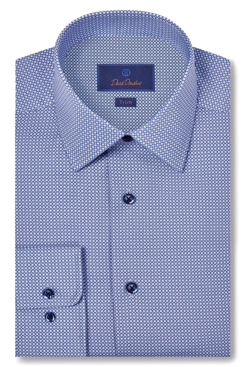 Trim Fit Micro Geometric Print Dress Shirt, Main, color, NAVY/ BLUE