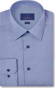 David Donahue Trim Fit Micro Geometric Print Dress Shirt