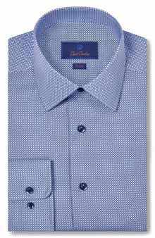 David Donahue Trim Fit Micro Geometric Print Dress Shirt