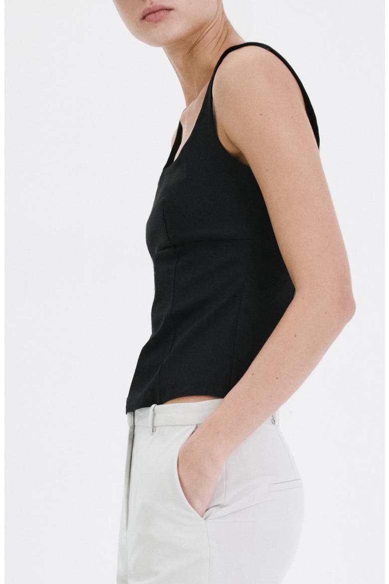 Fitted Square Neck Top, Alternate, color, BLACK