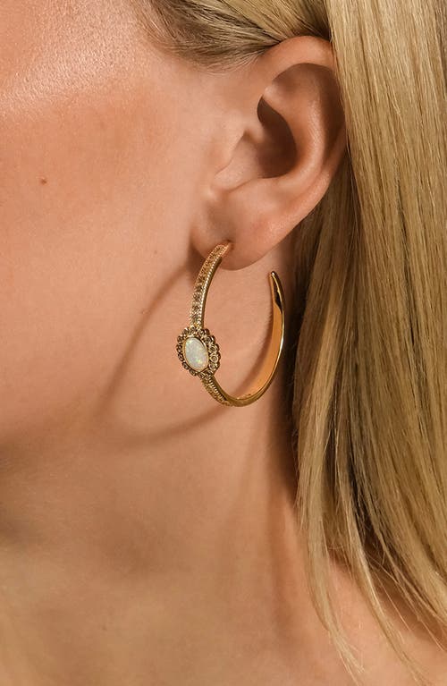 Sterling Forever Carina Cubic Zirconia Opal Hoop Earrings In Gold