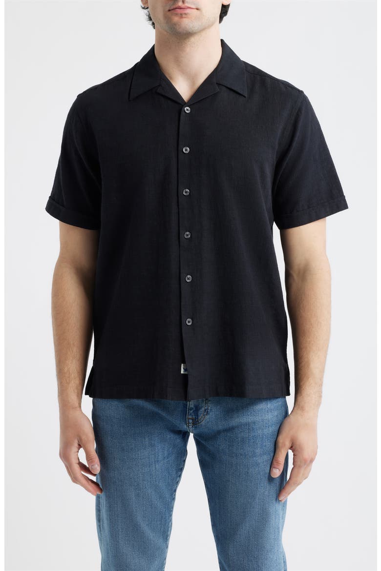 Ephesia Slub Cotton Camp Shirt, Main, color, BLACK