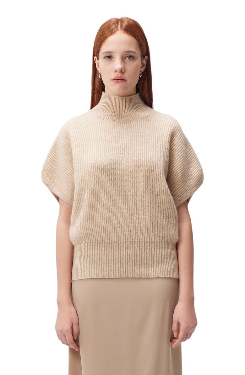 GOBI Mongolian Cashmere Cashmere Short-Sleeve Turtleneck, Main, color, Beige