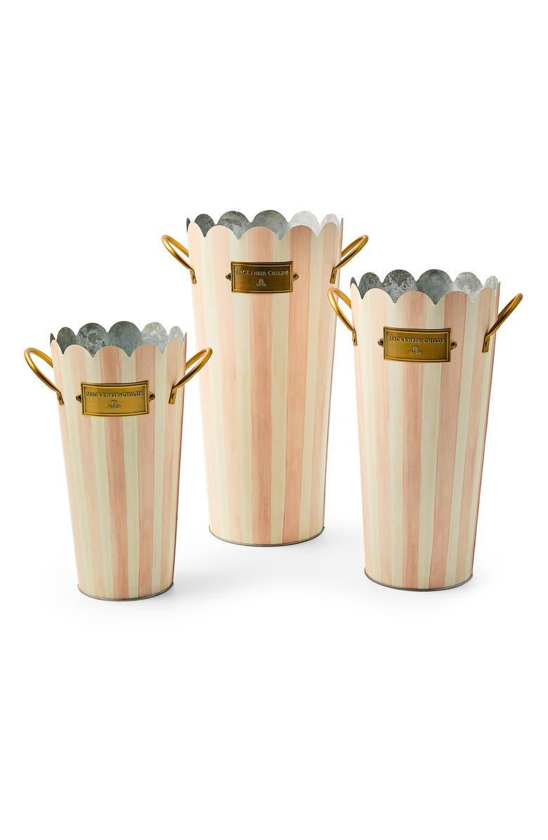 MACKENZIE CHILDS Rosy Stripe Set of 3 Flower Buckets, Main, color, Rosy