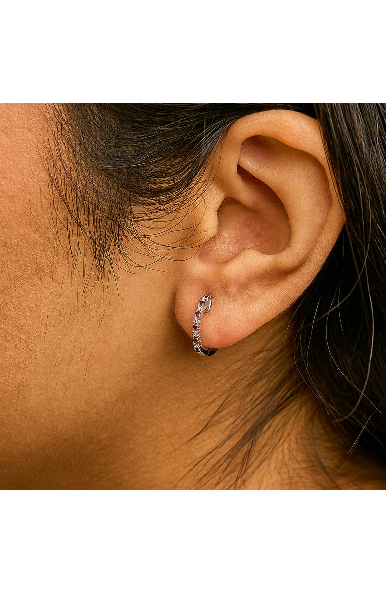 Haus of Brilliance 10K Gold Alternating Diamond and Red Ruby Huggy Hoop Earrings, Alternate, color, White