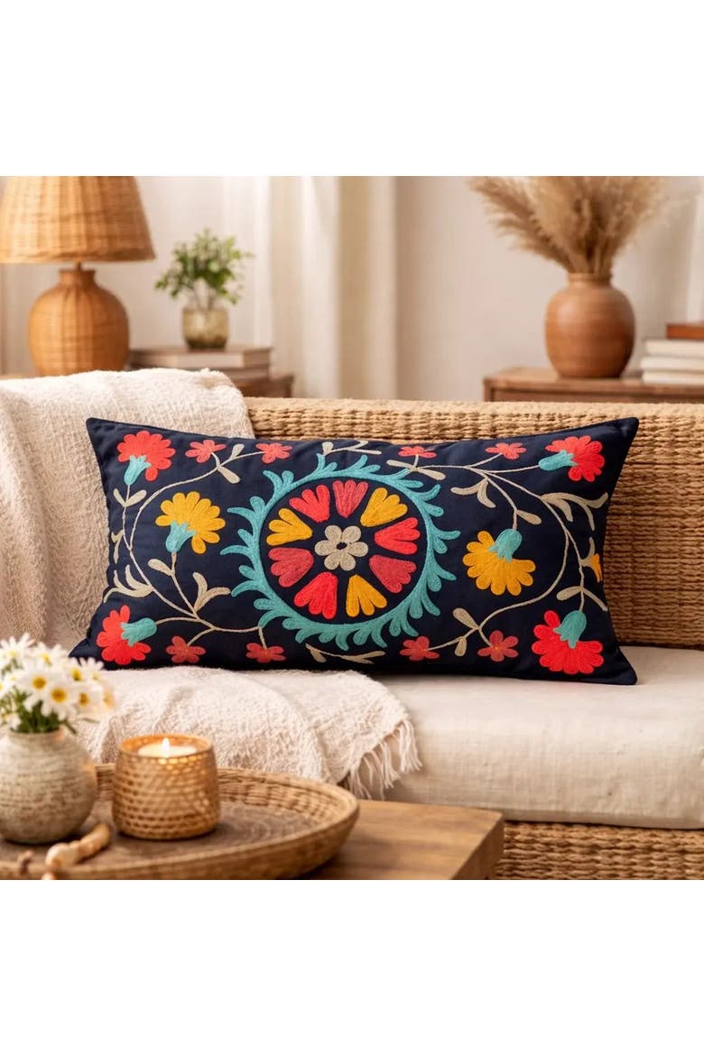 Indigo Artisan Aari Pillow | Cotton Fabric, Alternate, color, Blue