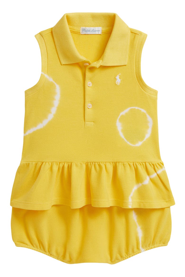Stretch Mesh Polo Dress & Bloomers Set, Main, color, SIGNAL YELLOW TIE DYE