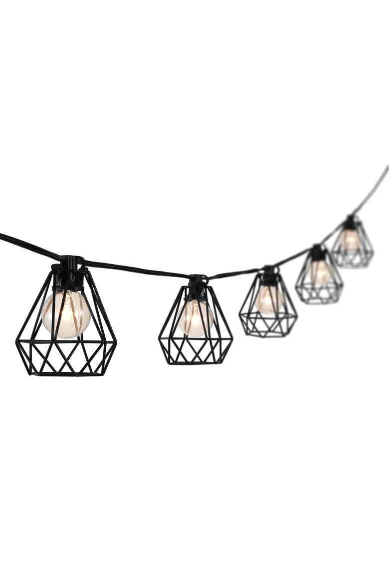 10-Light Indoor/Outdoor Contemporary Transitional Incandescent G40 Diamond Cage String Lights, Main, color, Black