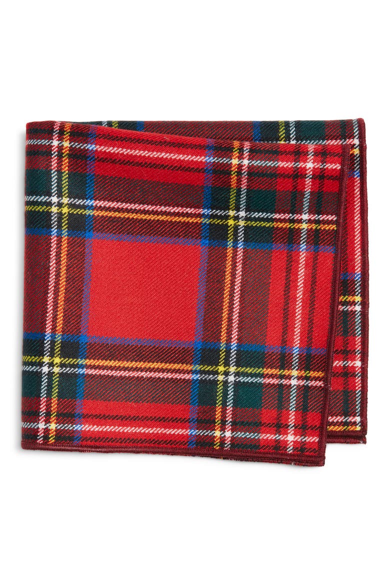 Red Tartan Plaid Wool Pocket Square, Main, color, RED