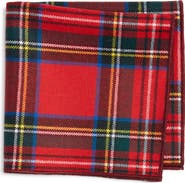 CLIFTON WILSON Red Tartan Plaid Wool Pocket Square