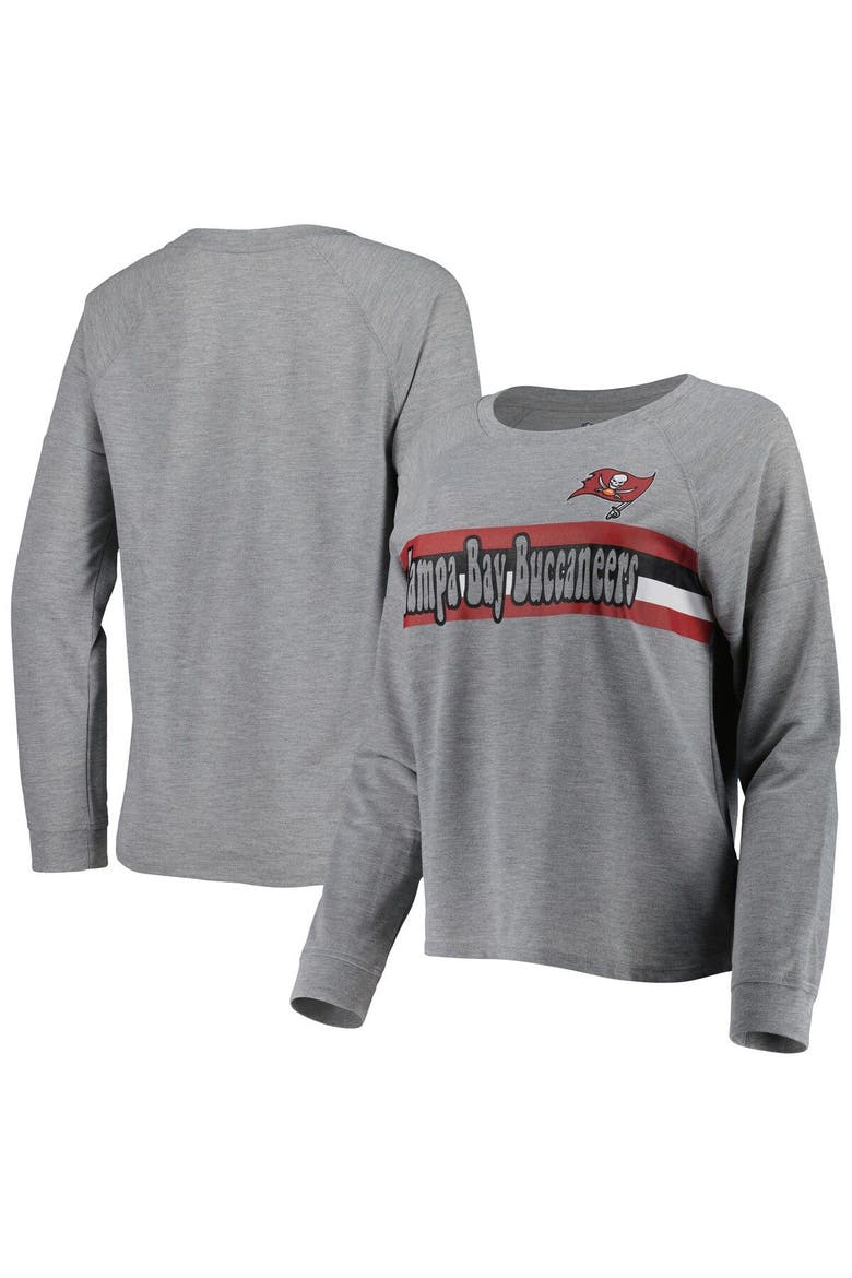 Juniors Heathered Gray Tampa Bay Buccaneers All Striped Up Raglan Long Sleeve T-Shirt, Main, color, Heather Gray