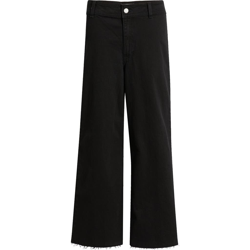Shop Mango Catherin Raw Hem High Waist Culotte Jeans In Black Denim