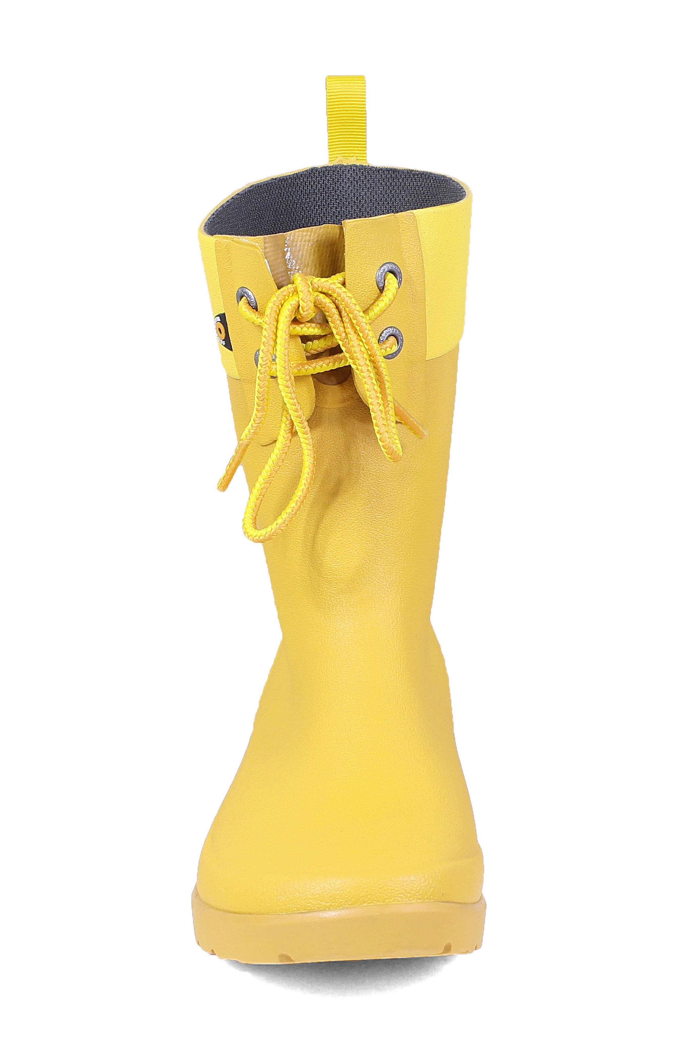 Floral Lace-Up Waterproof Rain Boot, Alternate, color, MUSTARD RUBBER