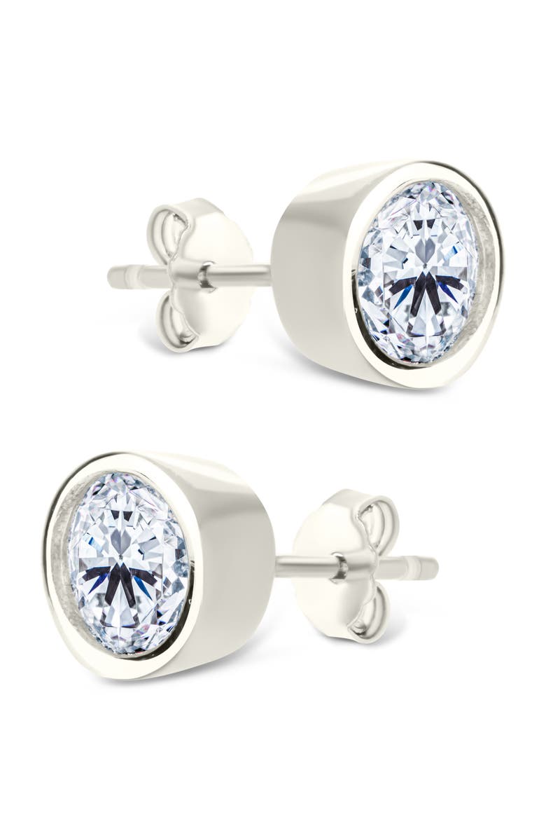 Sterling Forever Bezel Cubic Zirconia Stud Earrings, Alternate, color, 