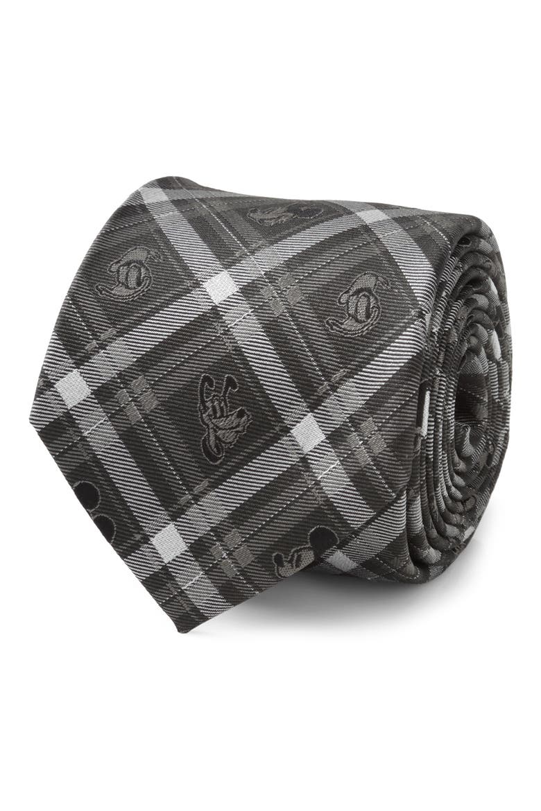 Mickey & Friends Plaid Silk Tie, Alternate, color, GRAY