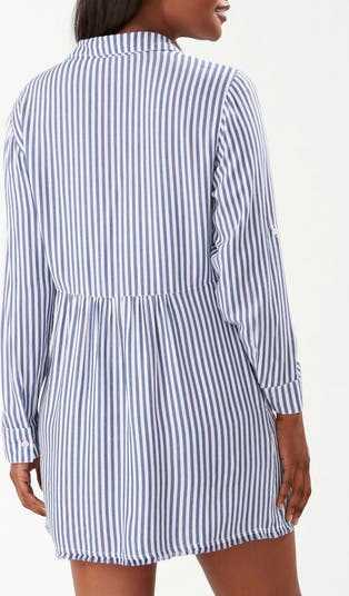 Chambray Stripe Long Sleeve Cover-Up Boyfriend Shirt