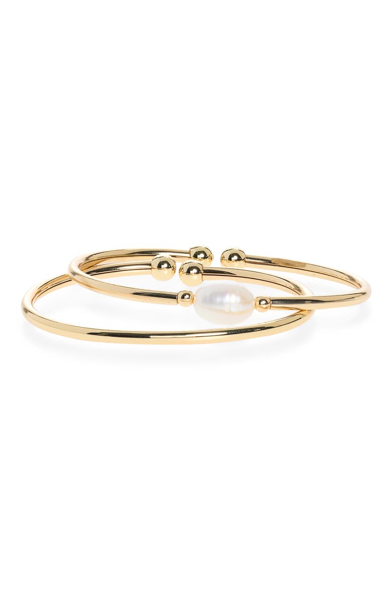 2-Pack Faux Pearl & Bead Cuff Bracelets, Main, color, WHITE- GOLD