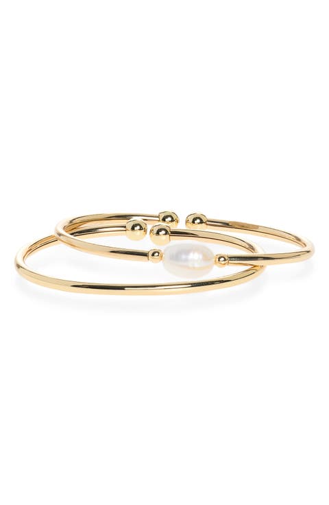 2-Pack Faux Pearl & Bead Cuff Bracelets