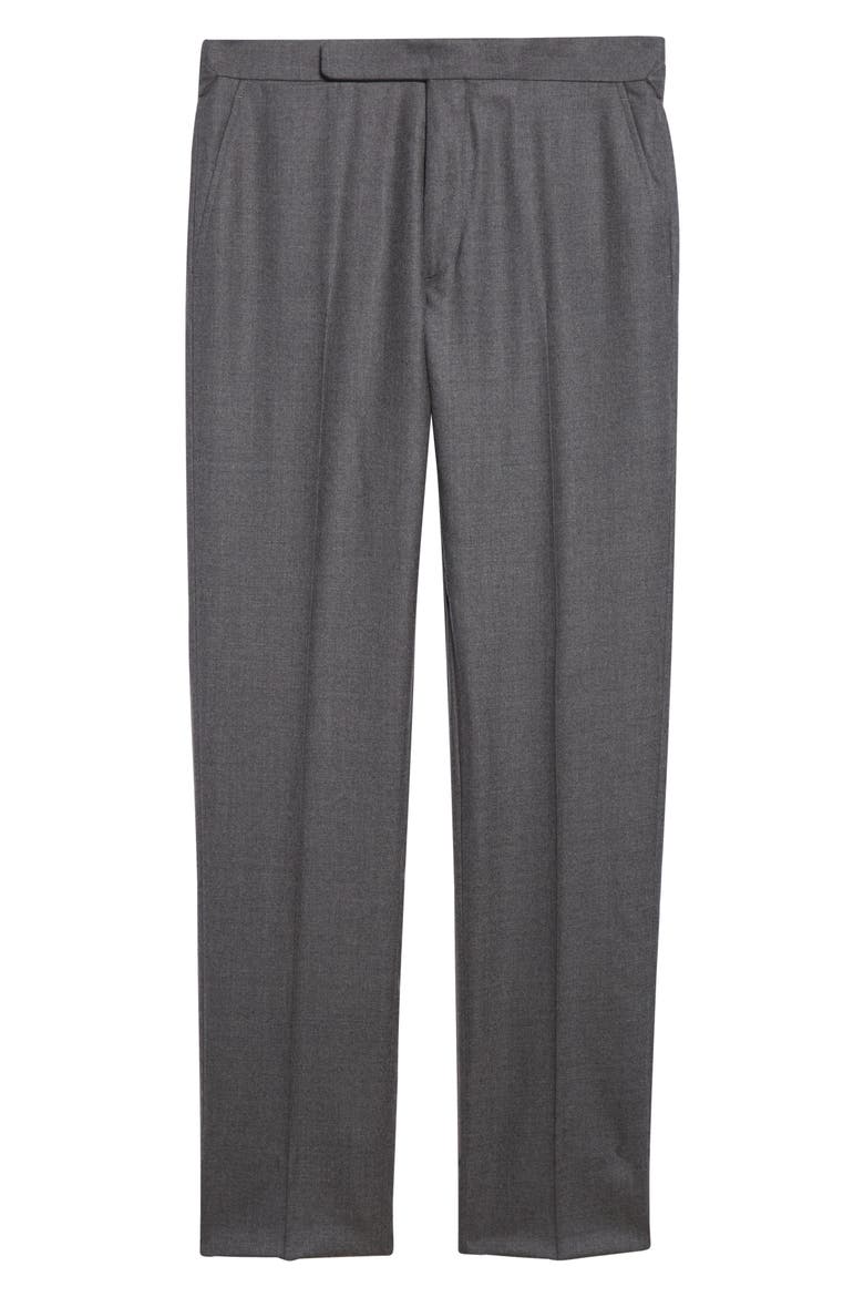 Flat Front Worsted Wool Flannel Dress Pants, Main, color, MEDIUM GREY HEATHER