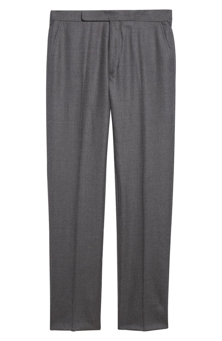 Ralph Lauren Purple Label Flat Front Worsted Wool Flannel Dress Pants, Main, color, Medium Grey Heather