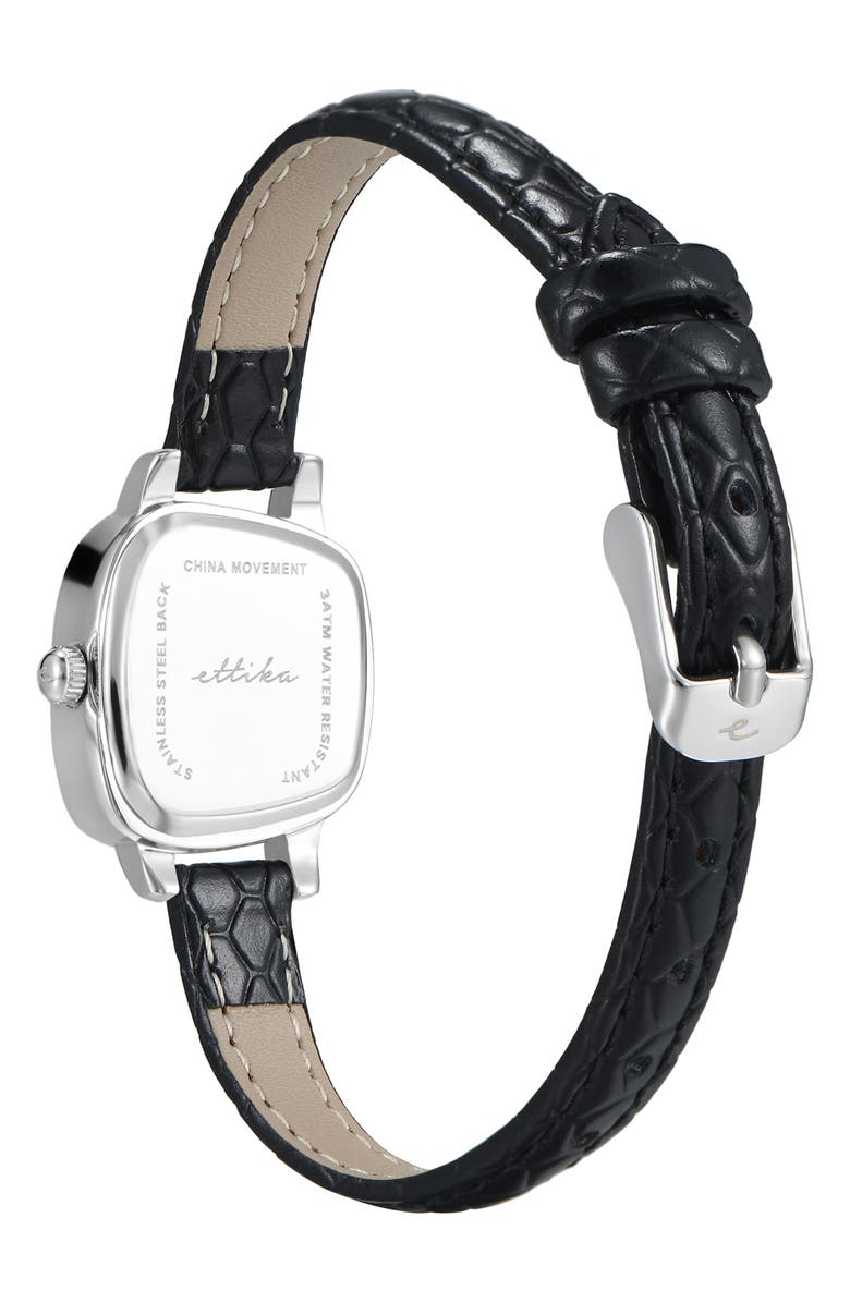 Ettika Wavy Snakeskin Embossed Leather Strap Watch, Alternate, color, Black And Silver