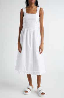Ganni Smock Bodice Organic Cotton Poplin Midi Dress