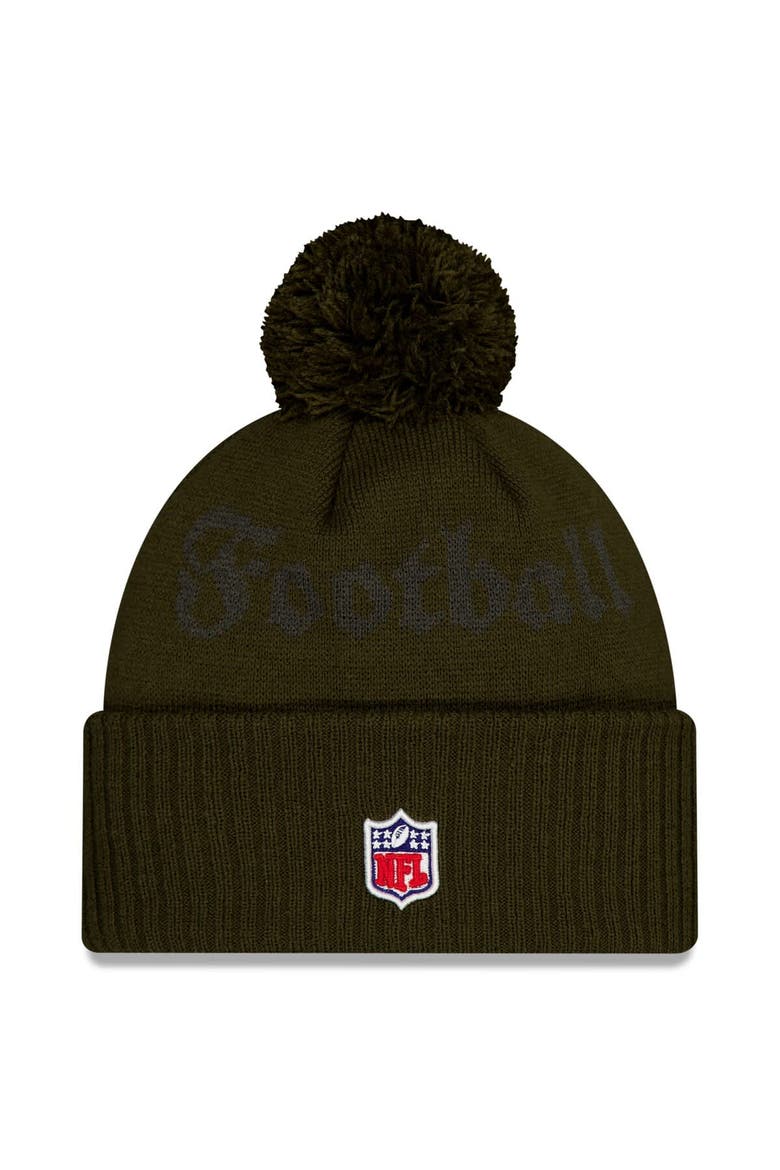 Men's New Era  Gotham Green New York Jets 2025 Rivalries Collection Sideline Cuffed Knit Hat with Pom, Alternate, color, Dark Green