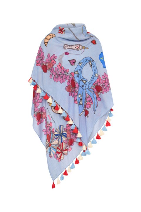 Embroidered Scarf with 'Vive la France' motifs