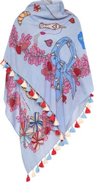 Maison Common Embroidered Scarf with 'Vive la France' motifs