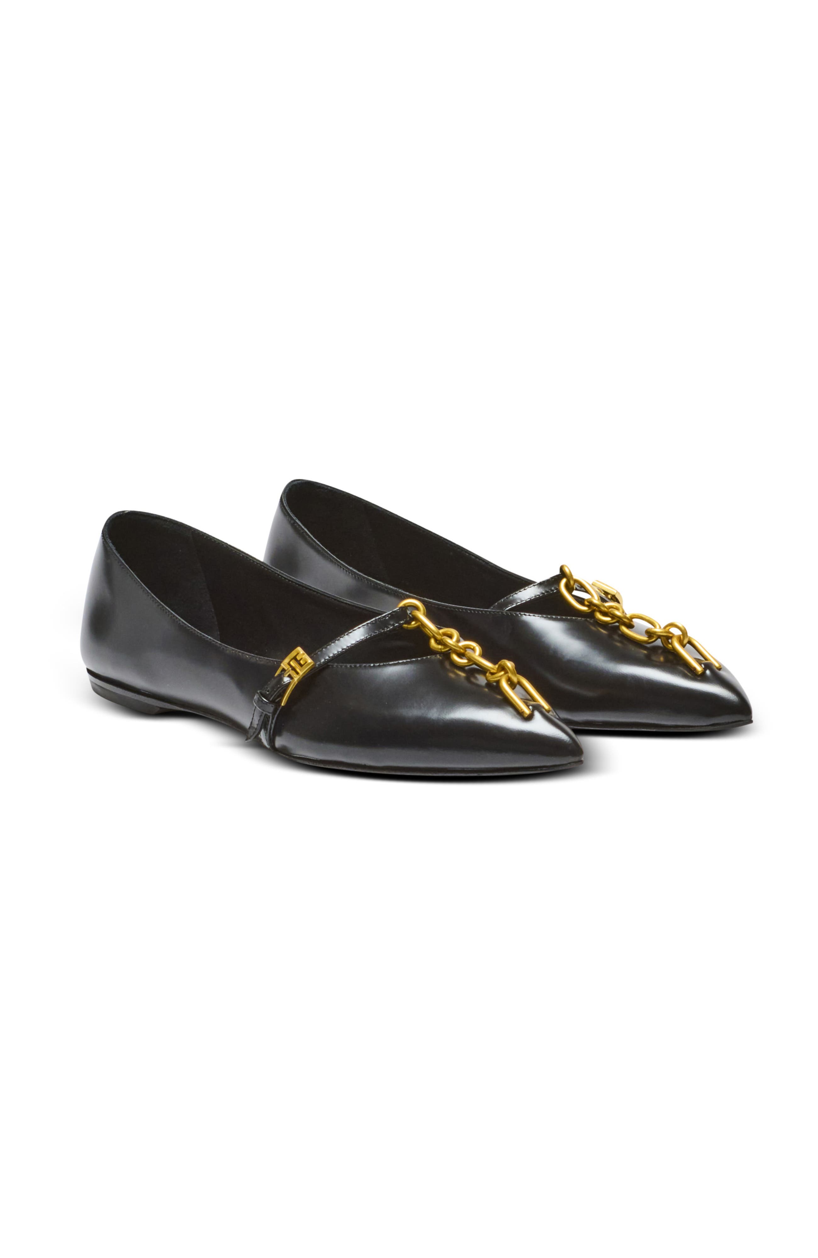 Balmain Shiny lambskin Sync ballet flats, Main, color, Black