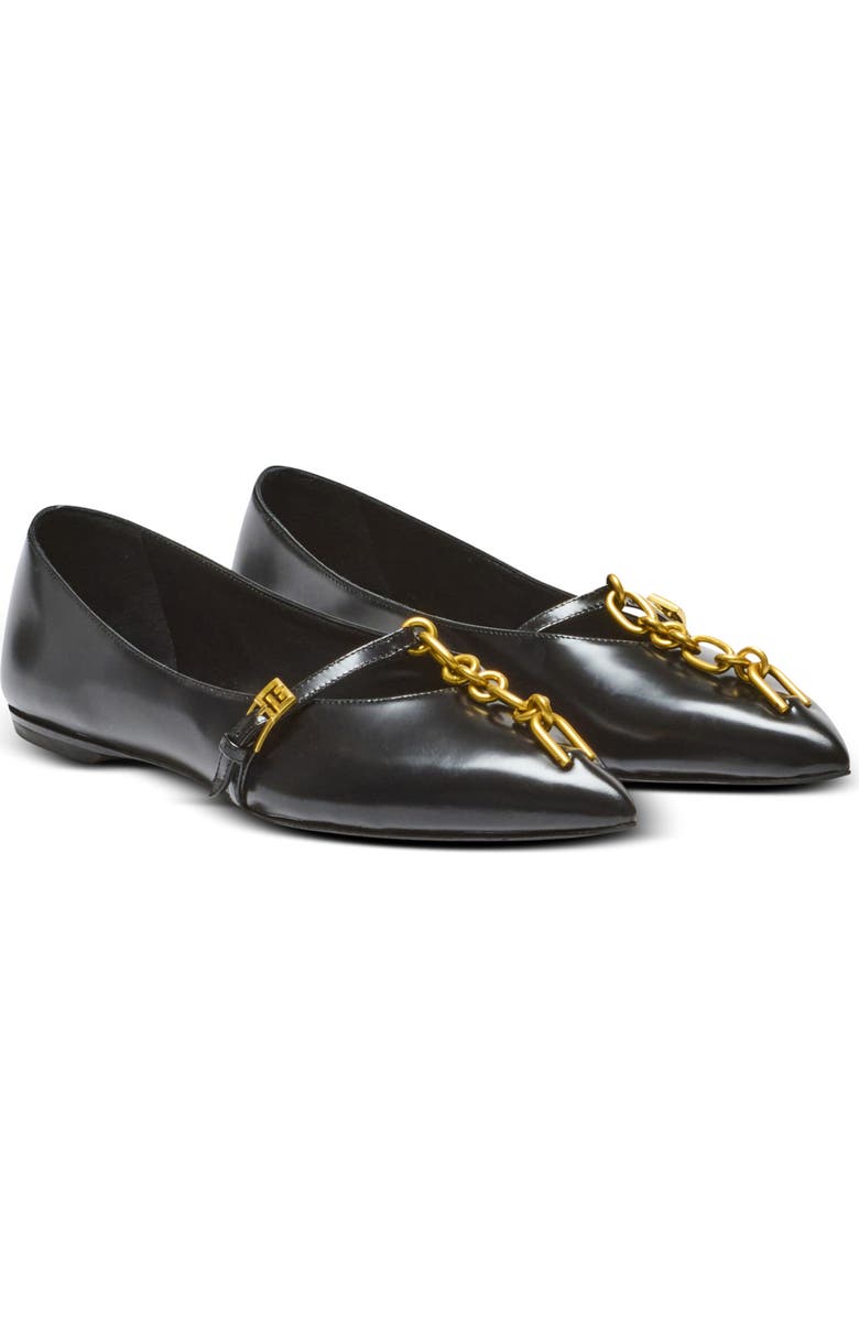 Balmain Shiny lambskin Sync ballet flats, Main, color, Black