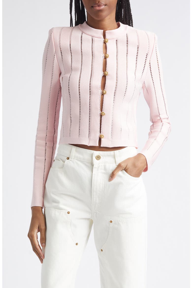 Metallic Open Stitch Cardigan, Main, color, 4HQ PINK